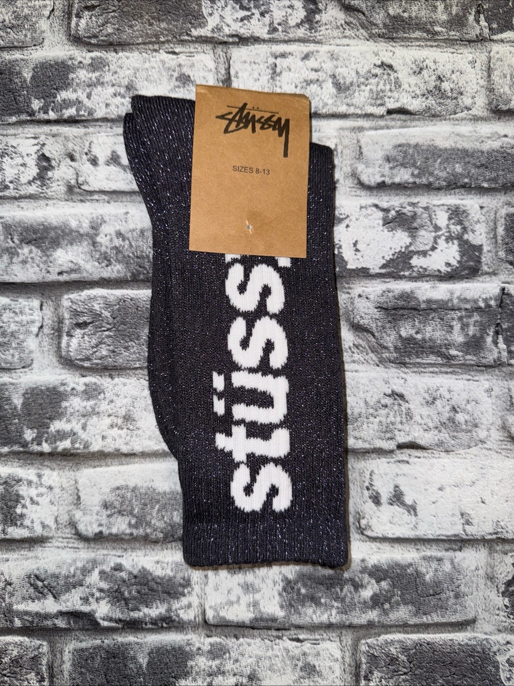 Stussy Crew Socks Grey/Glitter Logo Men's Size 8-13 Machine Washable MPN 138775